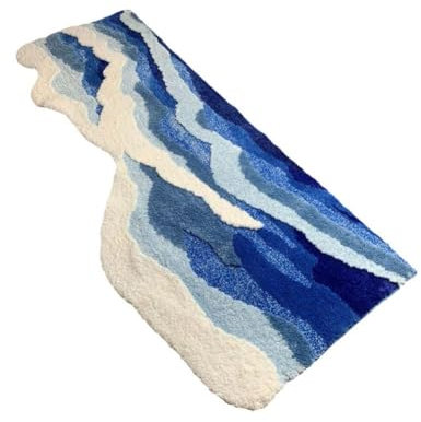 QEOTOH Wellenförmiger pelziger Schlafzimmerteppich, Ozeanwellen-Teppich, unregelmäßige große Teppiche, ästhetischer Schlafzimmerbereich, Badezimmer, Ozean-Ru-Teppich, flauschiger Teppich,