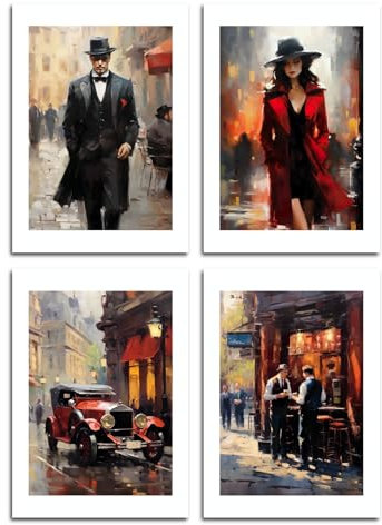 MJ-Graphics - Poster Set Wohnzimmer Old Money - Vintage-Style 1930er Life - Wandbild-Set Din A4 in Galerie Qualität mit dickem 300g Posterpapier - FineArt Kunstdruck ohne Bilderrahmen
