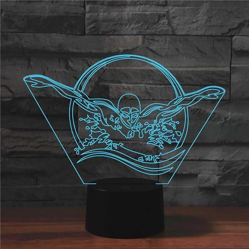 KINGCOO 3D Illusion Tischlampe Nachtlampe, LED 7 Farben ändern Touch Switch Schreibtischlampe Nachtlichter Schlummerleuchten für Kinder Valentinstag Geburtstags Geschenk (schwimmen)
