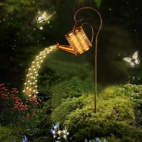 Tremdwoto Regadera de luces solares para jardín al aire libre, 90 luces LED para jardín, luz al aire libre, IP65, impermeable, grande, retro, luces de hadas de metal con soporte para patio, camino