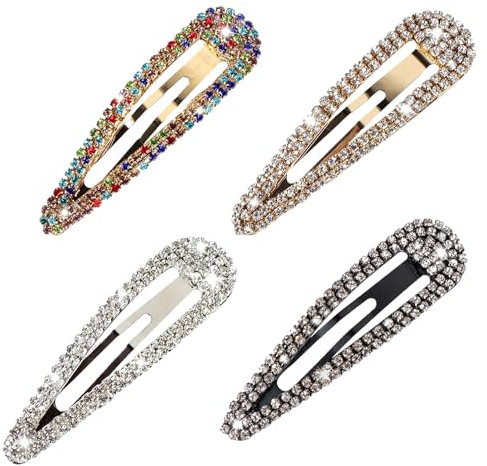 EUDUQ 4 Stück Strass Snap Haarspange,Strasssteine glitzer Haarspangen,Metall Snap Haarnadeln,Funkelnde Kristall Haarclips,Haar Accessories für Damen Mädchen(Gold/Silber/Schwarz/Farbe)