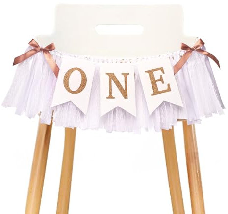 JijAcraft Bannière de chaise haute, 1er anniversaire, bannière de chaise haute en or rose et blanc, premier premier anniversaire, bannière de chaise haute, accessoires photo,