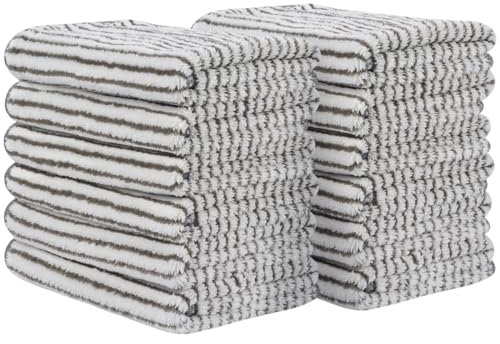 SINLAND Microfiber Face Towels Ultra Soft Facial Washcloths Face Cloth 12Inch x 12Inch 12 Pack Grey Stripe