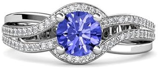 NYZA JEWELS Sterling Silber 925 Tansanit rund 6,00 mm natürliche Akzente mit Rhodinierung | Wunderschöner Designring für Damen und Mädchen (60 (19.1))