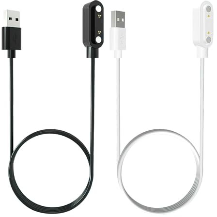 hoeslaw 2-Pack Kids Smart Watch Magnetic Charger Cable Replacement, 2ft/60cm 5V 1A 2Pin 7.62mm USB-A Black and White, Compatible for Smart Watches with 7.62mm Connector Size Universal