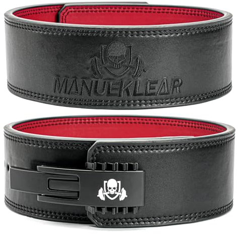 MANUEKLEAR Leder Lifting Belt mit 10mm Rückenstütze, Gewichthebergürtel für Herren und Damen, Gym Gürtel-Fitness Gürtel für Bodybuilding, Gewichtheben (Rot, L)