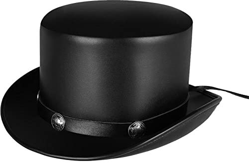 Tsffae Leder-zauberhut, Steampunk-Gentleman-Hut, Flacher Zylinder, Klassischer Schwarzer Zylinder, Vintage-lederhut Für Damen Und Herren