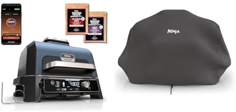 Ninja Woodfire Pro Connect XL Elektrischer BBQ Smoker Grill & XSKCOVER Premium-Outdoor-Abdeckung, kompatible Holzfeuer-Grills