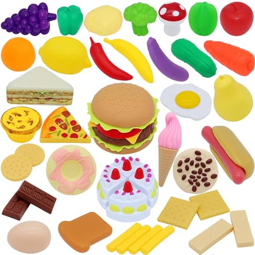 DERAYEE Lebensmittel Spielzeug Kinder Hamburger Spielzeug Set Kunststoff Obst Gemüse Spielzeug Set gefälschte Lebensmittel Kinderspielzeug für Mädchen und Jungen ab 3 Jahre