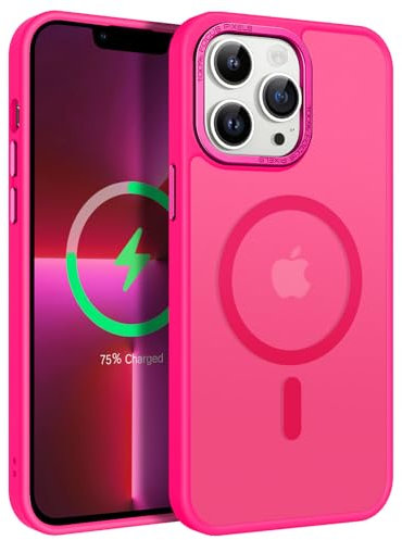 GUAGUA Coque pour iPhone 13 Pro Compatible avec MagSafe Protection Antichoc Qualité Militaire Dos Anti Rayures Étui Housse Arrière Translucide Givrée Anti-Empreintes Digitales - 6.1(Rose Vif)