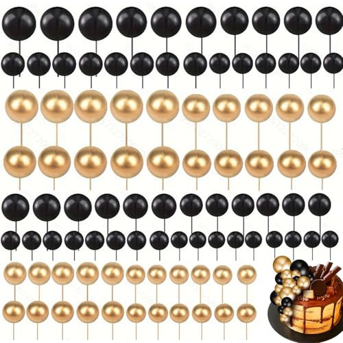 108 Pcs Black and Gold Cake Decorations, Fine Black and Gold Cake Balls Used to Decorate Party Cakes, Birthday Cakes, And Luxury Cake Sets, With a Sense Of Luxury Cake Balls Decoration
