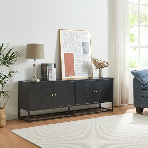 [en.casa] TV Schrank Janakkala Lowboard mit 4 Türen TV Board Schwarz Fernsehtisch TV Kommode Fernsehschrank 153 x 35 x 55 cm Metall