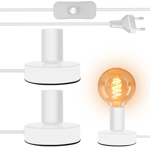 BAIFULAI 2 Stück Lampenaufhängung E27, 110V 220V Lampenfassung mit Schalter&180CM Verstellbar Kabel, E27 Fassung mit, Wasserdichte Lampenfassung E27 für Wohnzimmer Esszimmer Schlafzimme, Weiß