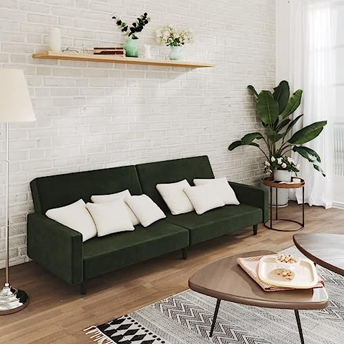 LAPOOH Schlafsofa 2-Sitzer Dunkelgrün Samt, Loungesofa, Sofas & Couches, Relaxsofa, Couch für Wohnzimmer - 375739