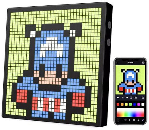 Pixel Display 32x32 LED RGB, Pantalla Pixel Art Smart Programable y Personalizable Desde Móvil, Iluminación con Reloj Digital, Alarma, Cronómetro, Marcador electrónico, Música, Animaciones y Texto