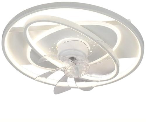 LONGDUOU Ventilador de techo oscilante Lámpara de ventilador de montaje empotrado Ventilador de techo con lámpara Hierro blanco Silicona Iluminación interior Lámparas de ventilador for dormitorio Ofic