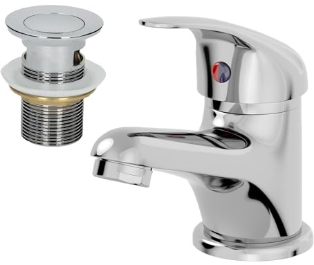 Architeckt® Essentials Bathroom Basin Sink Mixer Tap with Waste Modern Mono Round Single Lever Handle Faucet for Sinks, Polished Chrome