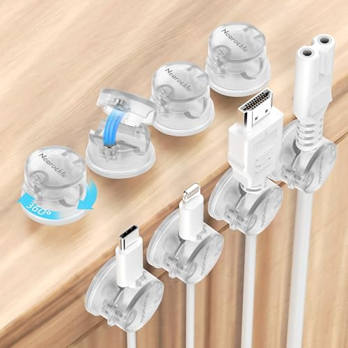 8 Stück [360°Drehbar] Magnetischer Kabelhalter Kabelmanagement Kabelclips, Nearockle Verbesserter Starker Magnetischer Selbstklebender Kabel Organizer für Schreibtisch, Nachttisch (Transparent)