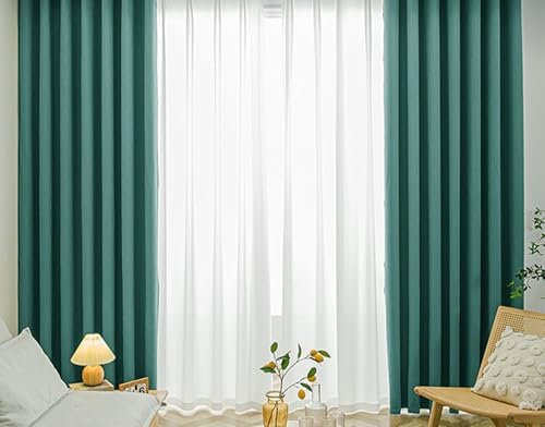 Dsnyu Curtains Decoration, Verdunkelungsvorhang Grün Volltonfarbe Polyester Gardinen Dekorativ für Fenster 2er Set 102x160cm BxH