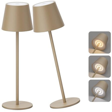 Aipsun Dimmbare led akku tischleuchte Khaki mit 6000mAh, Wiederaufladbar Warmweiß(2700k-6000k) Aluminium Outdoor Tischlampe IP54 wasserdicht für Restaurant, Schlafzimmer, Bar, Camping | 2er Set