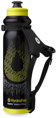 HydraPak Tempo Pro - Borraccia portatile da corsa per l'idratazione durante allenamento e gara con cinturino rimovibile (Black, 525ml)