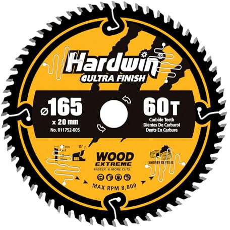 Hardwin Lame de Scie Circulaire 165mm 60 Dents ATB Carbure Tungstène, Alésage 20mm, Compatible Scies sur Table/Portatives/Sur Rail