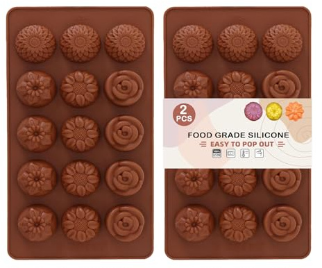 ENBRWAS Flower Silicone Chocolate Moulds, 2 Trays, 30 Cavities.for Sweets, Jelly, mini ice Pieces, Fondant and Wedding or Birthday Cake Decorations