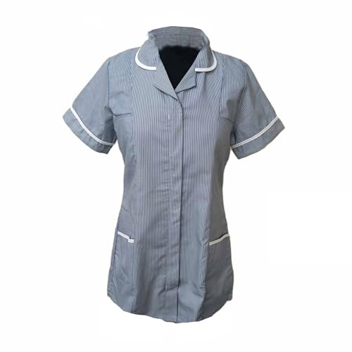 Skywear T66 Ladies Tunic Tops - Women's Healthcare & Beauty Tunics for Women UK | Work Uniforms for Office, Salon, Nurse & Spa - Multicolor Short Sleeve Tops, Black White Stripes, 6