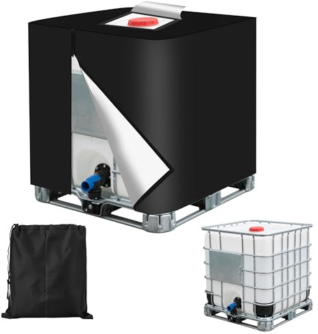 Tapa del Contenedor IBC 420D, Tapa del Tanque de Agua IBC 1000L -Lona Ultravioleta, Resistente a la Intemperie y Al P olvo, con Bolsa de Almacenamiento(120x100x116 cm) (Negro)