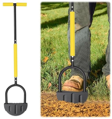 Yallmie Half Moon Garden Edger, Garden Edging Tool Iron T-Grip Half Edging Spade, Grass Lawn Edger Tool Saw-Tooth Edge Cutters for Yard, Garden, Landscaping, Sidewalk, Cable Burying (Half Moon)