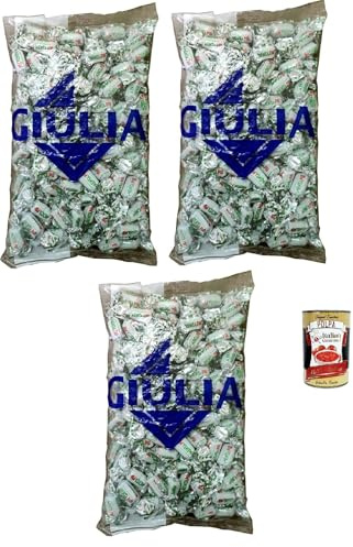 Italian Gourmet Caramelle dure ripiene Latte e Menta Hartbonbons 3 x 1kg | Füllung aus Milch und Minze, senza glutine, incartate singolarmente per, Gesamtnettogewicht 3 kg + Kostenlos Polpa 400g