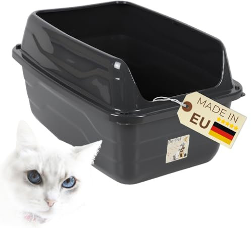 Katzenklo mit hohem Rand Schwarz Katzentoilette XXL Katzenklo offen hoher Rand Katzenklo ohne Deckel Extra Hoch 56x40x30 cm Anthrazit