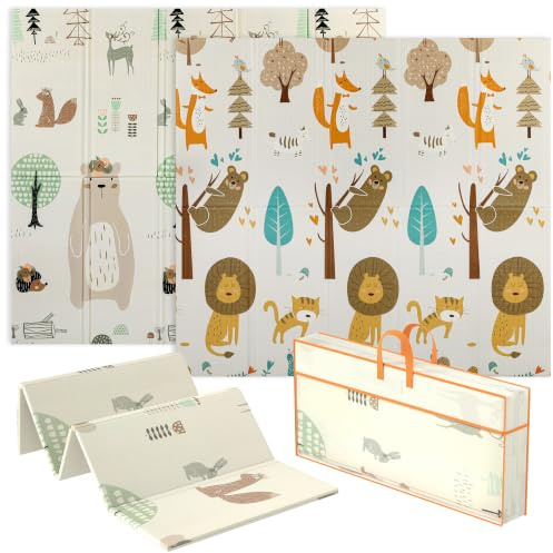 AIYAPLAY Baby Play Mat Foldable 196 x 176 x 1.5cm Animal Theme | Double Sided, Reversible Activity Playmat, Waterproof Kids Foam Crawling Mat, for Outdoor Indoor Picnics