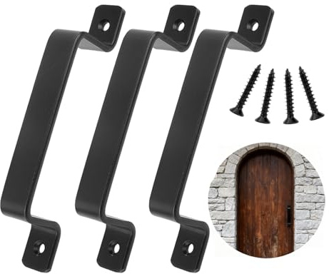 UKBUYQC 3 Pack Barn Door Handles, Cast Iron Door Pulls, Black Sliding Shed Door Handles - Push Pull Handles for Exterior Gates, Barns & Shed Doors