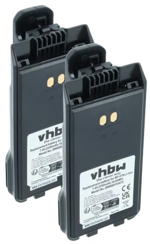 vhbw 2x Battery compatible with Icom IC-F29SR2, IC-V88, IC-G88, IC-F29SR Radio, Walkie-Talkie (2250 mAh, 7.4 V, Li-Ion) + Belt Clip