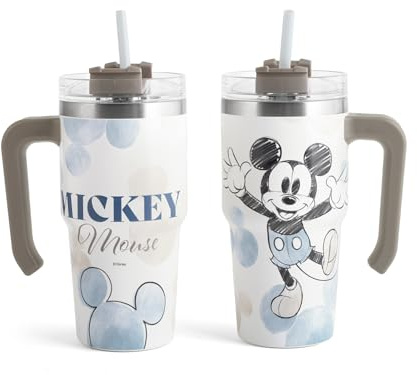 H&H Thermobecher aus Edelstahl mit Strohhalm Mickey Blogger – 600 ml, hält Getränke heiß und kalt, modernes Design