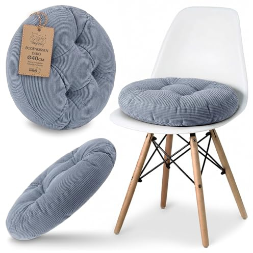Sitzkissen Rundes Sitzpolster 40 cm aus Cord waschbar – Stuhlkissen & Bodenkissen Sitzpolster Stuhlauflage für Esszimmer Wohnzimmer Küche Sitzbank & Hocker Jeansfarbe