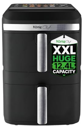 XXL 12.4L Stacked Dual Basket KönigChef Double Drawer Vertical Family Air Fryer, 2800W, FRY FORCE 360°, 10 Presets, Match & Sync, LED Touch Display - ZHAF-968A