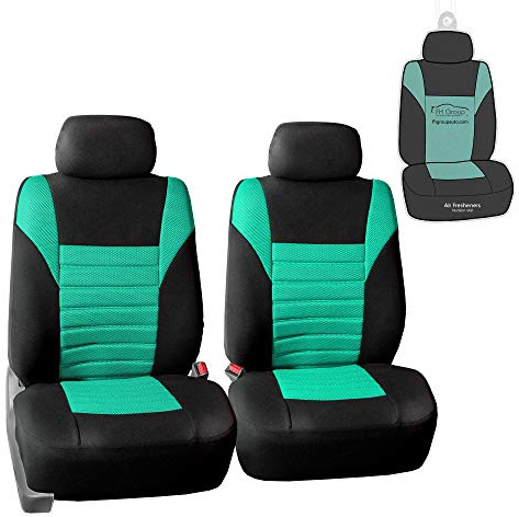 FH GROUP FB068102 Premium 3D Air Mesh Seat Covers Pair Set (Airbag Compatible) w. Gift, Mint/Color Black- Fit Most Car, Truck, SUV, or Van