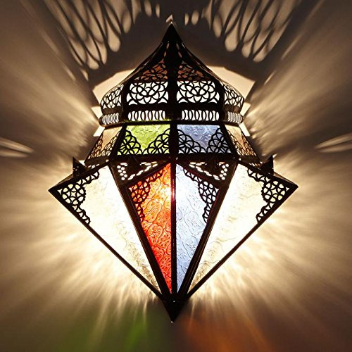 Jawhar Marokkanische Wandlampe Orientalische Wandleuchte B 32 x H 42 cm aus Eisen & Glas | Kunsthandwerk aus Marokko | Ramadan Wand-Beleuchtung L1420