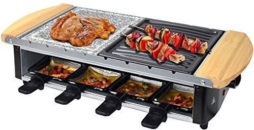 Syntrox Germany Edelstahl Design Raclette Uri mit Grill und Heißer Stein für 8 Personen