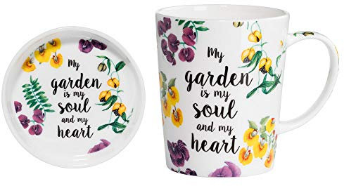 Maxwell & Williams DX0315 Royal Botanic Garden Becher mit Untersetzer Soul Heart, aus Bone China Porzellan, Mehrfarbig, 400 ml, in Geschenkbox