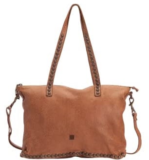 Biba Tasche für Damen aus echtem Leder, Schultertasche Heritage Portland POR6L, Kurzer und langer Griff, Reißverschluss, Echte Ziegenhaut, Farbe Taupe