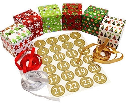 Make & Fill Your Own Advent Diy Calendar Children Vintage Christmas Tree Decoration With Boxes 24 Pcs Ribbon 1-24 (Ribbon Patterns)