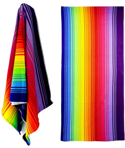 GEEZY Microfibre Beach Towel, Rainbow Design - Quick Drying, Lightweight, Sand-Free, Large & Durable, Summer Design - Beach Essentials for Travel, Holiday, Swimming, Sauna, Adults & Kids, 70x140cm