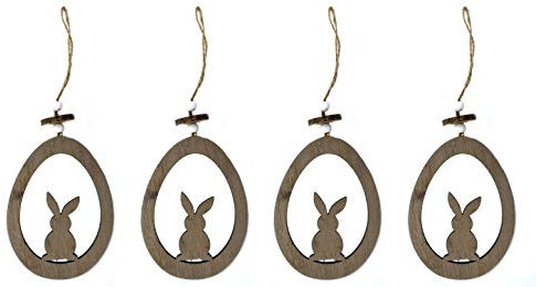 DARO DEKO Holz Hänger Osterhase mit Puschel-Schwanz 24cm braun-weiß 4 Stück