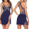 ADOME Babydoll Lingerie Sexy Donna Hot Tracolla Regolabile a V Profonda Intimo Seducente Baby Doll Blu Scuro XL