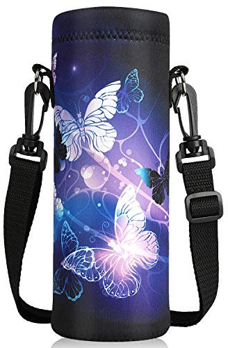ToLuLu Water Bottle Carrier Bag Case, Insulated Neoprene Water Bottle Holder Cover 1000ML with Adjustable Shoulder Strap, Sling Sleeve Pouch for Stainless Steel/Glass/Plastic Bottles, Arts Butterfly