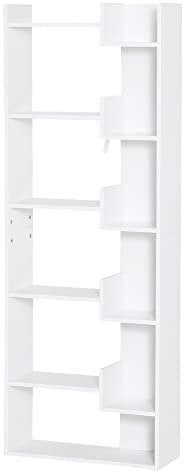 HOMCOM Estantería de 6 Niveles Librería Vertical de Forma Irregular Diseño Moderno Sistema Antivuelco 60x21x162,5 cm Blanco