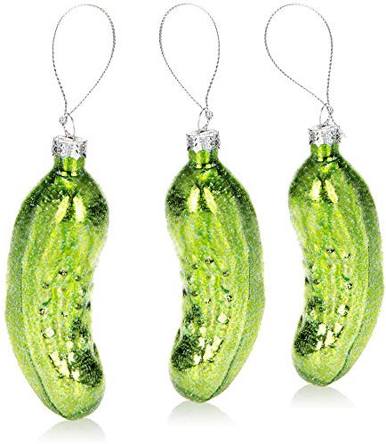 COM-FOUR® 3X Glas Christbaumschmuck 10 cm - Große Weihnachtsgurke aus echtem Glas - Weihnachtsbaum Anhänger in grün für die Weihnachtsdekoration - Christbaumgurke (Gurke glänzend - 3 Stück)